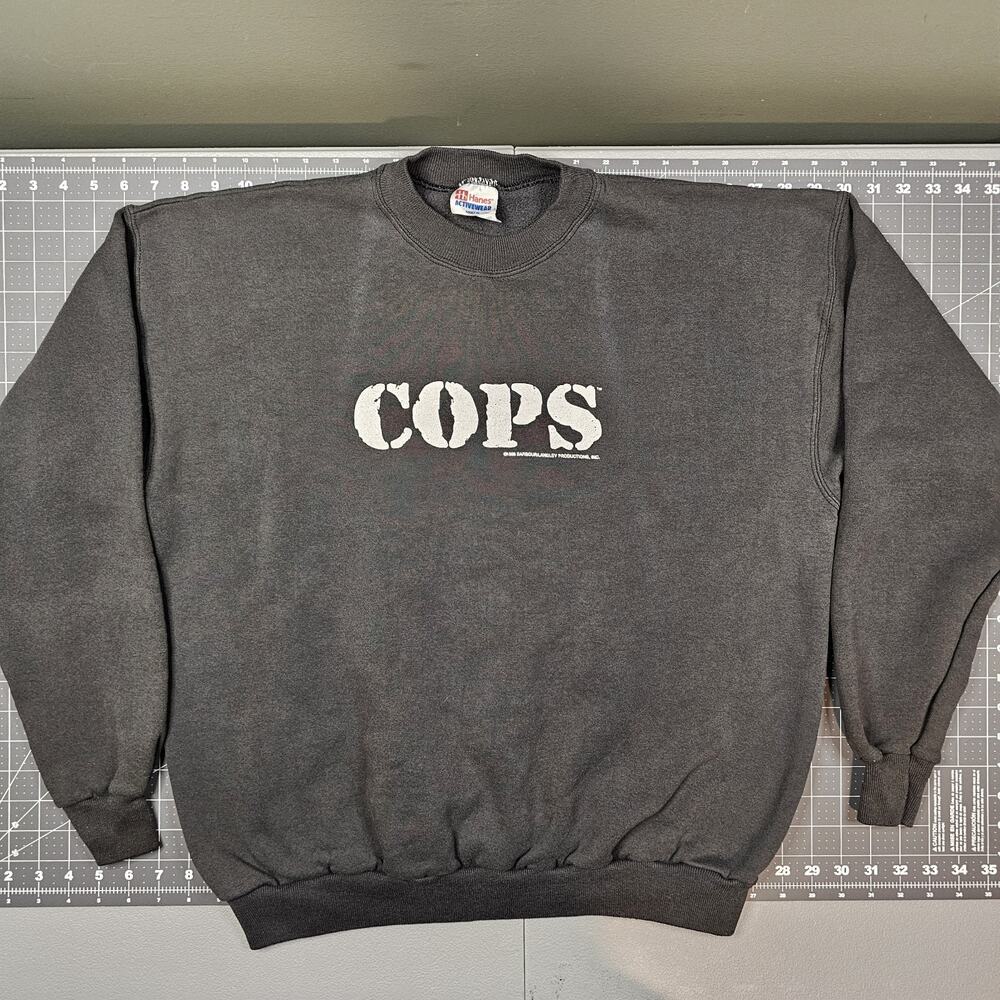 Vintage COPS TV Show Sweatshirt XL Black 90s Streetwear Skater Faded Crew Neck
